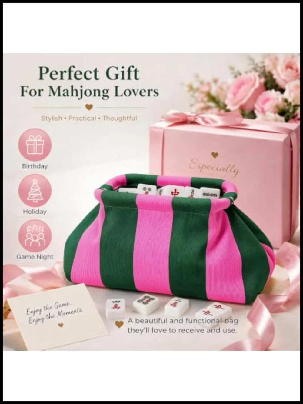 Striped Woven Dumpling Mahjong Tile Bag Clutch Storage Case Only
